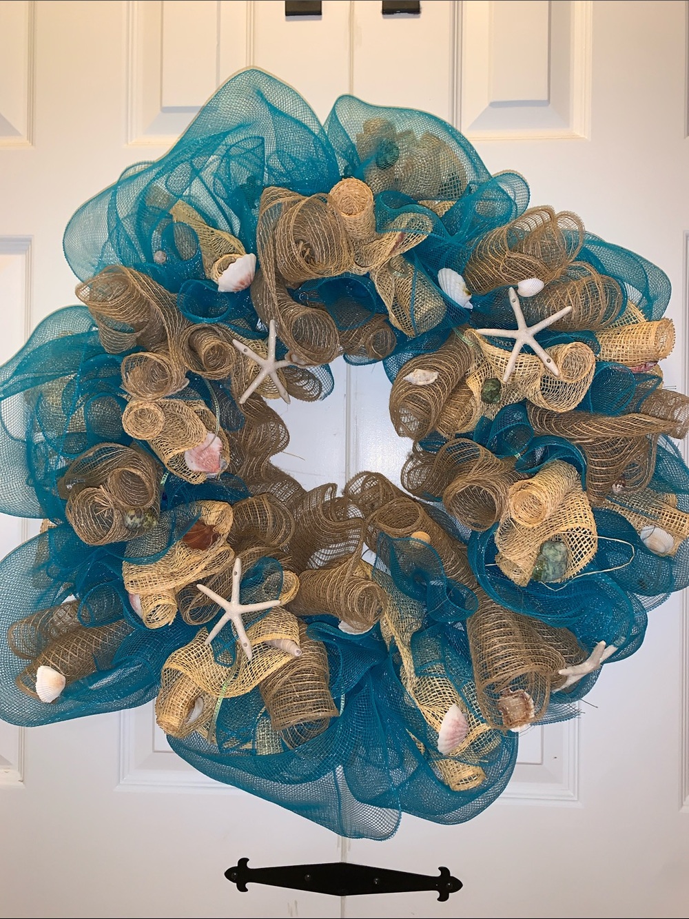 Coastal Teal and Natural Beach Wreath -